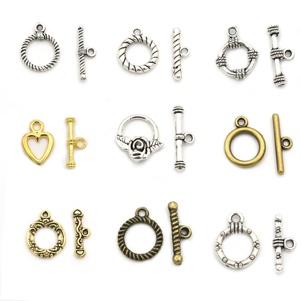 Toggle Clasp Gold - 10 Sets Gold-Plate Silver Color Heart
