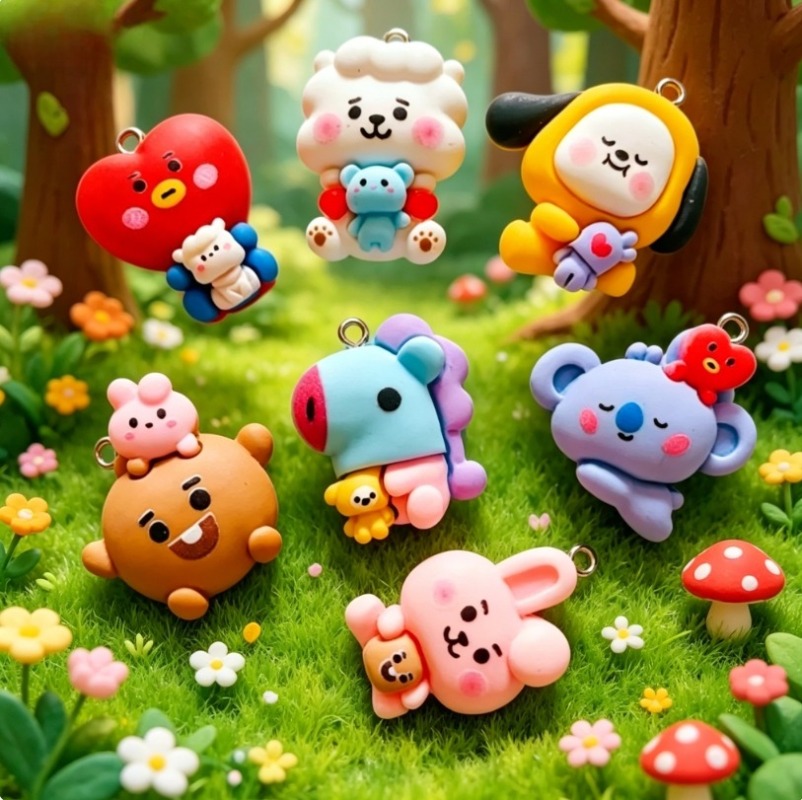 7pcs BT21 Resin Cartoon Charm  - Jewelry Making Kit For Adults ulasan dan harga